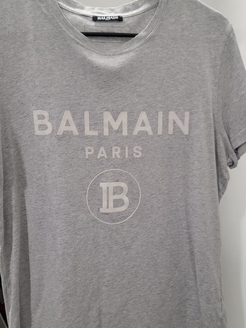 Authentic Balmain Light Grey Short-Sleeve Logo Tee